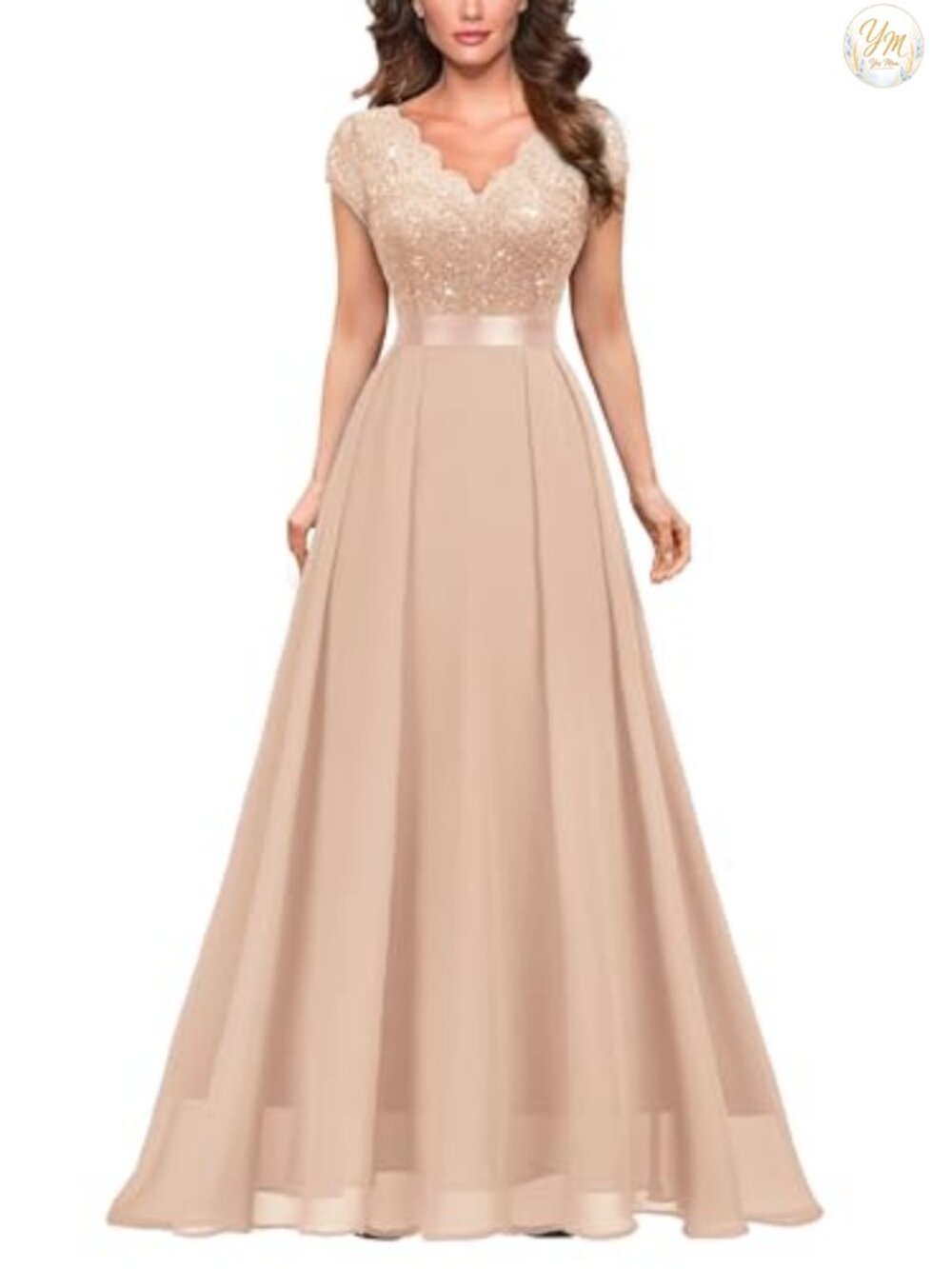Miusol V-Neck Sequin Floral Lace Formal Evening Maxi Dress Bridesmaid Wedding